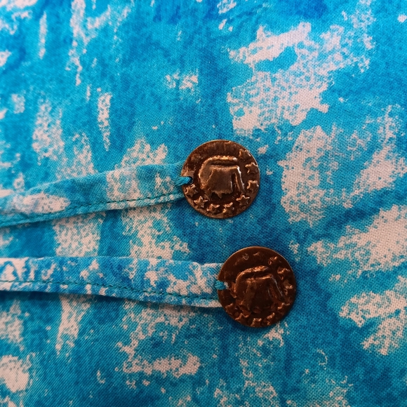 Blue Patterned Long Sleeve Shark-hem Top L - Picture 7 of 7